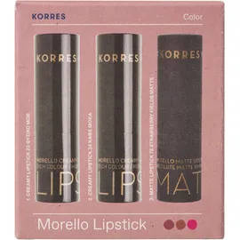 Korres Set Morrello Lipstick Creamy Lipstick 23 Φυσικό Μώβ 3,5g + 34 Κάφε Μόκα 3.5g + Matte Lipstick 75 Strawberry Fields Matte 3.5g