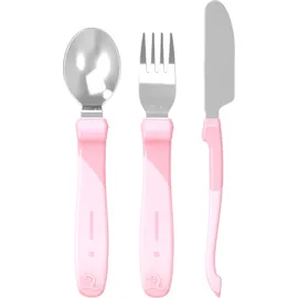 Twistshake Ανοξείδωτο Σετ Κουτάλι, Μαχαίρι, Πιρούνι 12+ μηνών Pastel Pink