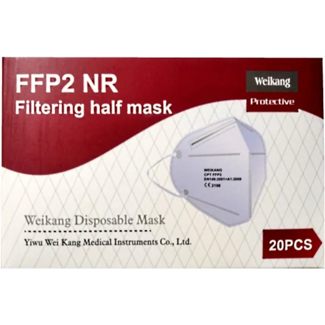 Weikang Disposable Μάσκες προστασίας τύπου FFP2 NR, με 5 στρώσεις  προστασίας, Filtering Half Masks 20τμχ - Fedra