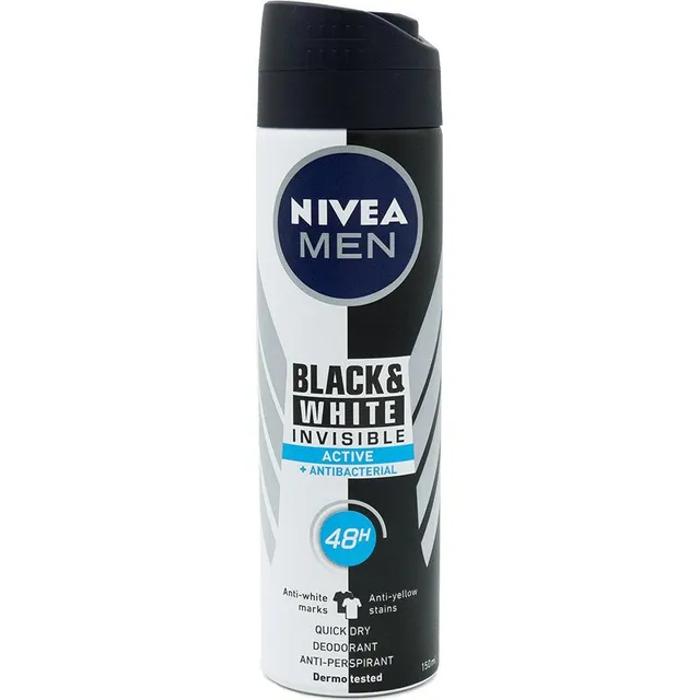 Nivea Men Invisible Black & White Invisible Active Ανδρικό Αποσμητικό Spray  48h Προστασίας 150ml - Fedra