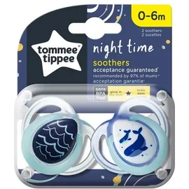 Tommee Tippee Night Time Πιπίλα Σιλικόνης Νύχτας 0-6 Μηνών Μπλέ- Γαλάζιο 2τεμ.Prod.Ref.43336102