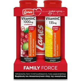 LANES Family Force Vitamin C 1000mg Cranberry & Vitamin C 135mg, 20+20 αναβράζοντα δισκία