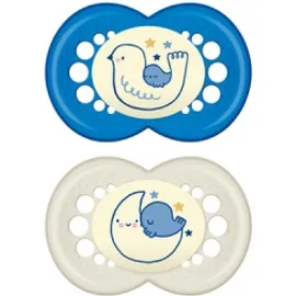 Mam Night Ορθοδοντική Πιπίλα Σιλικόνης Μπλε-Λευκό 6-16m+, 2 τεμάχια
