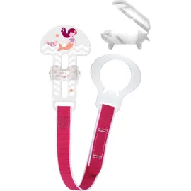 Mam Κορδέλα Στήριξης Πιπίλας &amp; Προστατευτικό Καπάκι Θηλής Clip &amp; Cover (Λευκό χρώμα κλίπ - γοργόνα - κόκκινο λουράκι) 1τμχ
