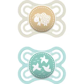 Mam Perfect Πιπίλα Σιλικόνης 2-6m (Λευκή &amp; Γαλάζια - Αρνάκι &amp; Πουλάκια) 2τμχ