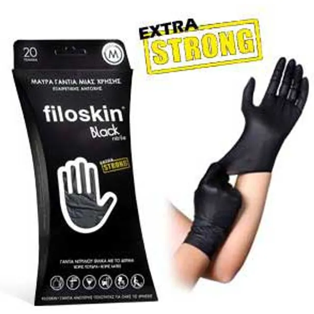 Filoskin Γάντια Νιτριλίου Μαύρο Extra Strong Large, 20 Τεμάχια - Fedra