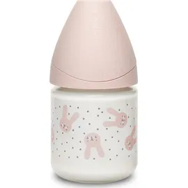 Suavinex Γυάλινο μπιμπερό Hygge με στρόγγυλη θηλή σιλικόνης αργής ροής 0-6 μηνών 120ml Rabbit Pink