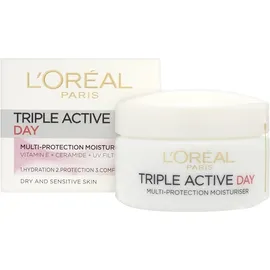 Τριπλή Ενυδατική Φροντίδα Ημέρας για Ξηρή/Ευαίσθητη Επιδερμίδα 24ώρη Δράση Triple Active Day L'Oreal 50ml