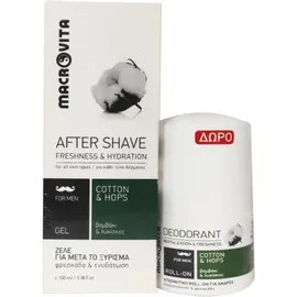 Macrovita Πακέτο Προσφοράς After Shave Gel for Men With Cotton & Hops 100ml & Δώρο Deodorant Roll on