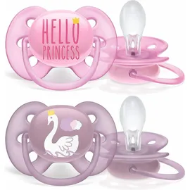 Philips Avent Ultra Soft Hello Princess 6-18m+ Πιπίλα Σιλικόνης για Κορίτσι Ροζ [SCF223/02] 2 Τεμάχια