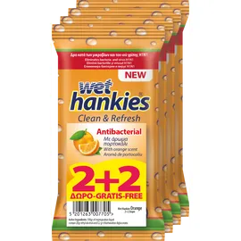 Wet Hankies Αντιβακτηριδιακά Μαντηλάκια Πορτοκάλι 2+2 Δώρο