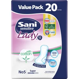 Σερβιέτες Ακράτειας Sani Lady Super No5 20τμχ με Βαμβάκι