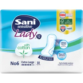 Σερβιέτες ακράτειας με βαμβάκι Sani Lady Extra Large No6 Giga Pack 320τεμ (32X10τμχ-2κιβώτια)