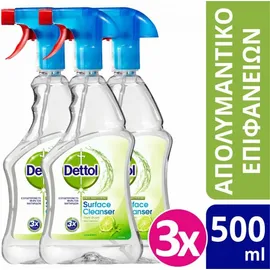 Dettol Απολυμαντικό Spray Καθαρισμού Υγιεινή και Ασφάλεια Lime & Mint 3x500ml