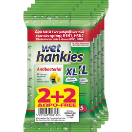 ΜΕΓΑ Wet Hankies XL Υγρά Αντιβακτηριδιακά Μαντηλάκια Χεριών με Άρωμα Λεμόνι Clean & Refresh Antibacterial Lemon 2+2 ΔΩΡΟ [4x15 Τεμάχια]