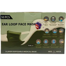 Poli MeyMed Μάσκες Προσώπου Λαδί με Φαρδύ Λάστιχο TYPE-II Medical 3ply Mask Χειρουργικές 50 Τεμάχια [10 Τεμάχια ανά Σακουλάκι x 5 Σακουλάκια]