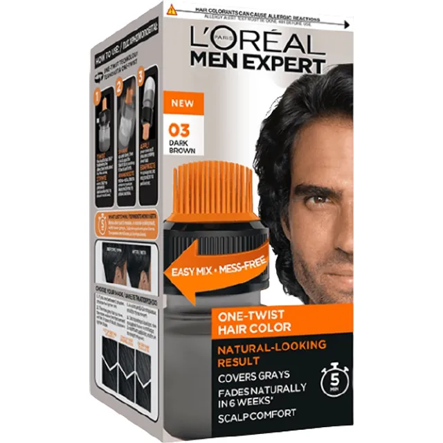 L'οreal One Twist Men Expert No3 Dark Brown Ανδρική Βαφή Μαλλιών με Ειδικό  Χτενάκι για Εύκολη Εφαρμογή Καστανό Σκούρο / Μαύρο 50ml - Fedra