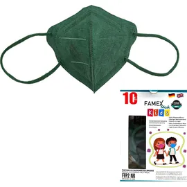 Famex Mask Kids Παιδικές Μάσκες Προστασίας FFP2 NR Σκούρο Πράσινο 10 Τεμάχια σε Κουτί