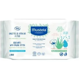 MUSTELA Organic Cotton Wipes with Water Μαντηλάκια Καθαρισμού 60 Τεμάχια