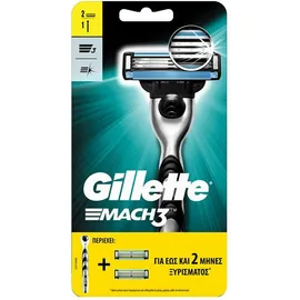 Gillette Mach 3 Ξυριστική Μηχανή 1 Τεμάχιο και 2 Ανταλλακτικές Κεφαλές