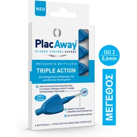 Plac Away Triple Action Μεσοδόντια Βουρτσάκια 0.6mm ISO 3, Μπλε, 6τεμ