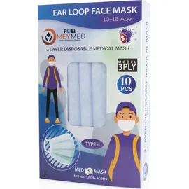 Poli MeyMed Παιδικές Μάσκες Προσώπου Γαλάζιο με Φαρδύ Λάστιχο 3ply Mask 10 Τεμάχια σε Κουτί