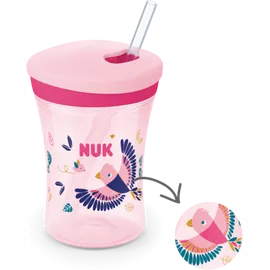 Nuk Action Cup Ποτηράκι που Αλλάζει Χρώμα με Καλαμάκι για 12m+ Χρώμα:Ροζ 230ml [10.255.574]