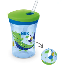 Nuk Action Cup Ποτηράκι που Αλλάζει Χρώμα με Καλαμάκι για 12m+ Χρώμα:Πράσινο - Μπλε 230ml [10.255.574]
