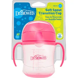 Dr. Brown's Κύπελλο Ροζ Μαλακό Στόμιο με Καπάκι και Λαβές 180ml