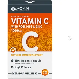 Agan Βιταμίνη C 1000mg  Βιταμίνη C με προσθήκη Καρπών Αγριοτριανταφυλλιάς & Ψευδάργυρο Vitamin C EveryDay Wellness  30tabs