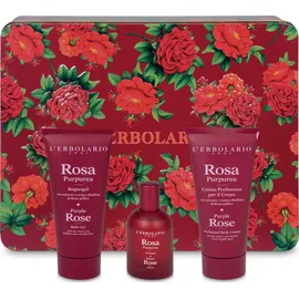 L'Erbolario Rosa Purpurea Segreti Di Bellezza Set Trio Eau de Parfum 50ml - Shower Gel 100ml - Body Cream 100ml