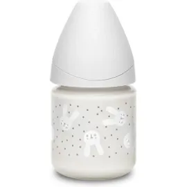 Sauvinex Μπιμπερό με στρογγυλή θηλή σιλικόνης αργής ροής 0m+ 120ml Χρώμα Γκρι, 1τμχ