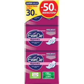 Σερβιέτες EveryDay Hyperdry MAXI NIGHT Ultra Plus Triple Pack 30 τεμ. STR -50%