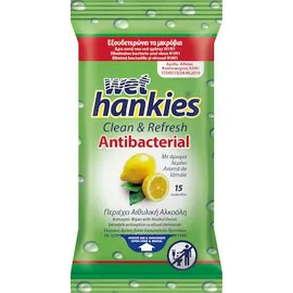 ΜΕΓΑ Wet Hankies Clean &amp; Refresh Antibacterial Lemon 1 συσκευασία των 15
