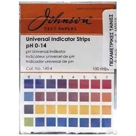 Johnson Test Papers Universal Indicator Strips pH Ταινίες Μέτρησης pH 0-14 100 ταινίες
