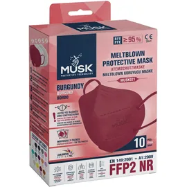 MUSK - Μάσκες Υψηλής Προστασίας FFP2  5-Layer CE 95% (Μπορντό) 10τμχ