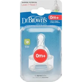 Dr Browns Natural Flow - Θηλή Σιλικόνης Για Μπιμπερό Με Στενό Λαιμό Επίπεδο 1 0-3m, 2 τεμάχια