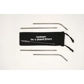 Boobam Metal Straw Silver - Ανοξείδωτα Χρωματιστά Καλαμάκια Πολλαπλών Χρήσεων, 4 καλαμάκια, 1 βουρτσάκι καθαρισμού & 1 θήκη μεταφοράς