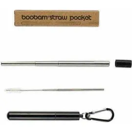Boobam Pocket Straw Portable & Collapsible - Πτυσσόμενο Καλαμάκι Ροφημάτων Μαύρο Σε Μέγεθος Ταξιδίου Με Βουρτσάκι Καθαρισμού, 1 τεμάχιο