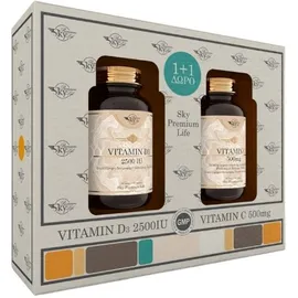 Sky Premium Life Vitamin D3 2500 IU 60 δισκία + Δώρο Vitamin C 500 mg 60 δισκία παρατεταμένης αποδέσμευσης