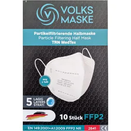 Volks Maske FFP2 NR Μάσκα Υψηλής Προστασίας Για Ενήλικες Λευκή 10 τεμάχια