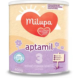 Milupa Aptamil 3 Γάλα σε σκόνη για μωρά 10+ μηνών, Χορηγείται ως συμπλήρωμα στο μητρικό γάλα ή ως αποκλειστική διατροφή με μπιμπερό 400gr