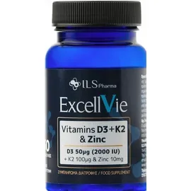 ILS PHARMA Excellvie Vitamins D3 + K2 &amp; Zinc Συμπλήρωμα Διατροφής με Βιτ. D3 2000IU, Βιτ. K2 100μg &amp; Ψευδάργυρο 10mg για την Καλή Υγεία των Οστών 30caps