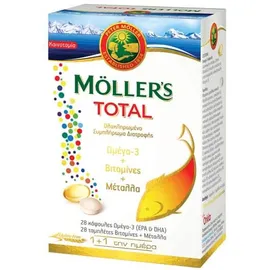 Moller`s Total Ολοκληρωμένο Συμπλήρωμα Διατροφής με 28caps Ω3 + 28tabs Βιταμίνες & Μέταλλα