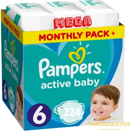Πανες Pampers Active Baby Mega Monthly Pack+ Νο6 (13-18kg) 224τεμ