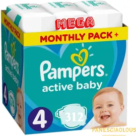 Πανες Pampers Active Baby Mega Monthly Pack+ Νο4 (9-14kg) 312τεμ