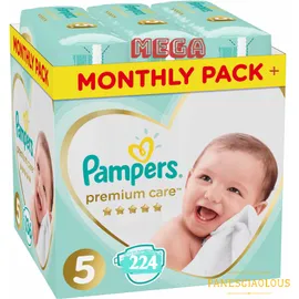 Pampers Premium Care Mega Monthly Pack+ Νο5 (11-16kg) 224τεμ