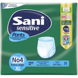 Sani Pants Sensitive Ελαστικό Εσώρουχο Ακράτειας Νο4 Extra Large 14τμχ