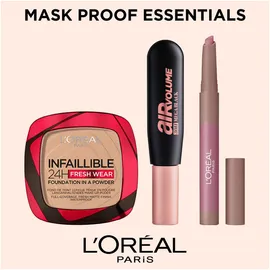 L'Oreal Paris Promo Infaillible 24H Fresh Wear Foundation In A Powder 120 Vanilla 9gr & Air Volume Mega Mascara 9ml & Matte Lip Crayon 102 Caramel Blondie