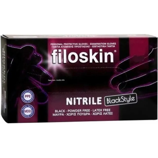 Filoskin Γάντια BlackStyle Νιτριλίου Μαύρο Medium Χωρίς Πούδρα 100τμχ -  Fedra
